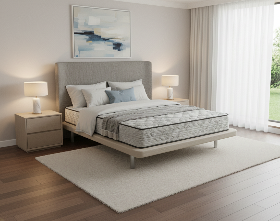 Base Tapizada + Colchón Zeus